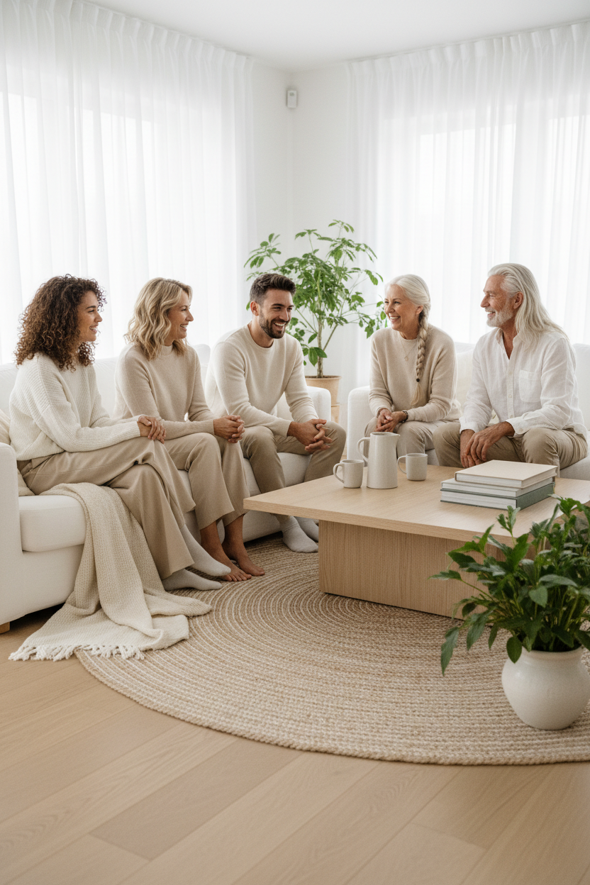 Diverse group chatting naturally